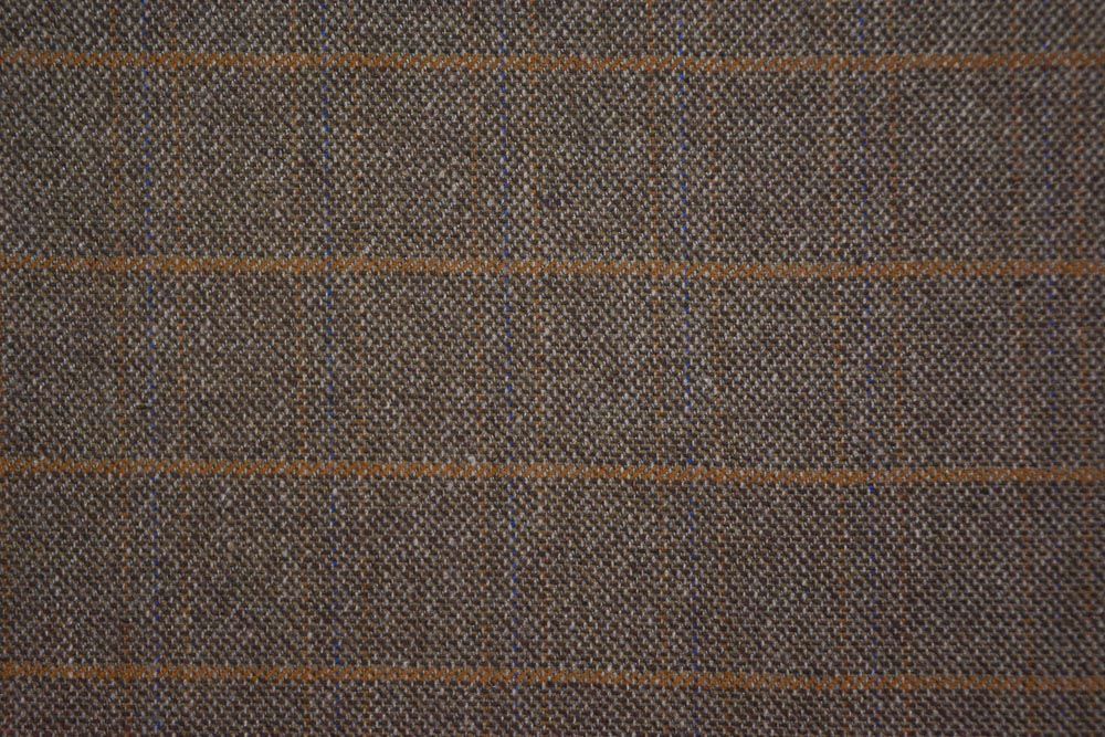 Brown Checks Tweed Wool Fabric