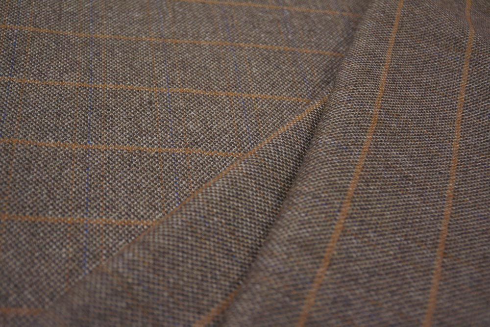 Brown Checks Tweed Wool Fabric