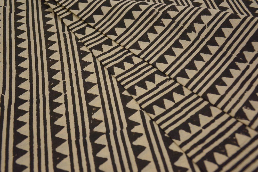 Bagru Black Triangle Hand Block Printed Cotton Fabric