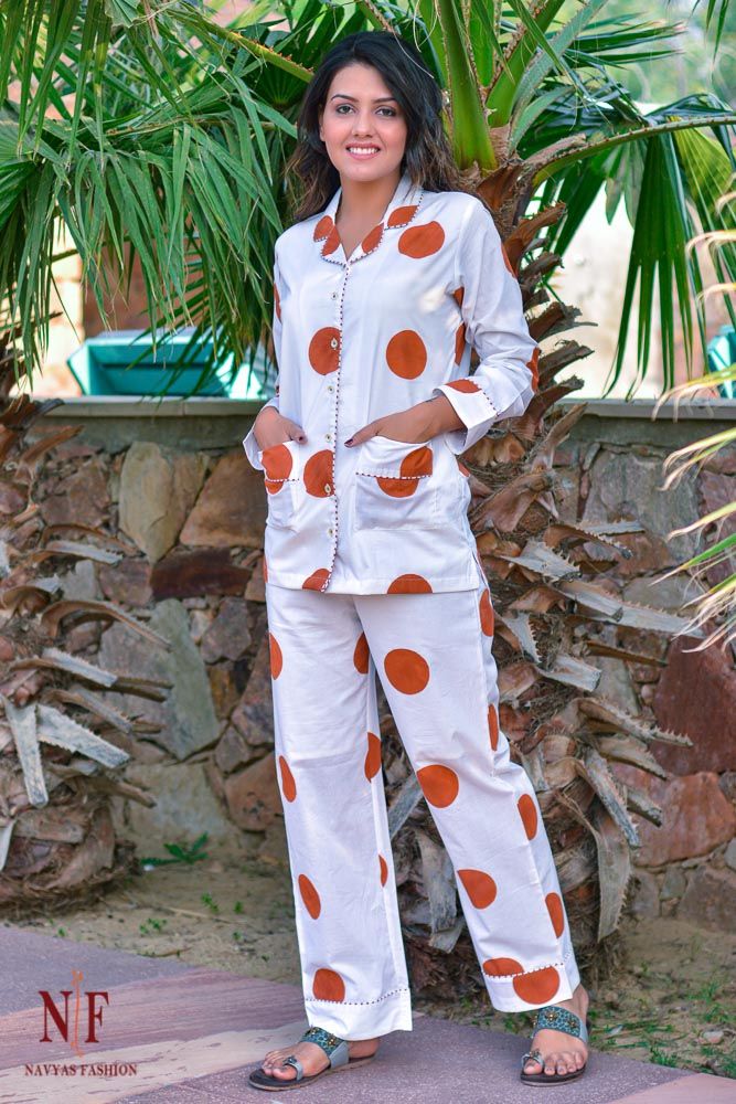 Ginger Spice Circles Cotton Night Suit