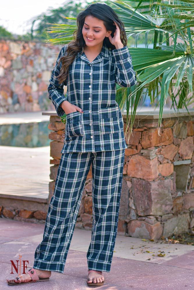 Full Length Ladies White Cotton Check Printed Night Suit, Size: Large at Rs  320/piece in Jaipur