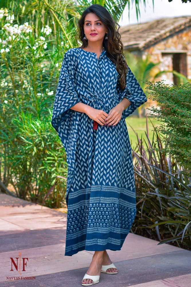 Natural Dye Indigo Cotton Kaftan Dress