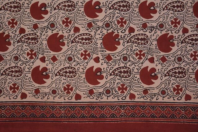 Floral Block Print Ajrakh Fabric
