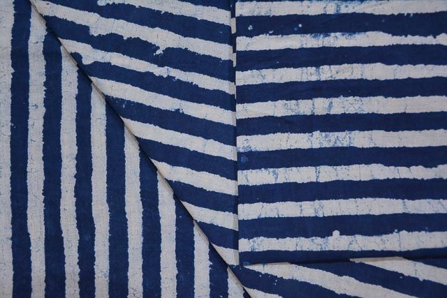 Indigo Striped Block Print Cotton Fabric