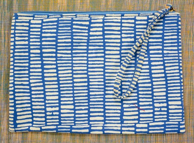Navy Blue Block Printed Cotton Canvas Bag (11*8 Inch) 