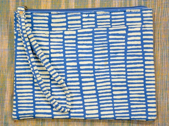Navy Blue Block Printed Cotton Canvas Bag (8.5*7 Inch) 