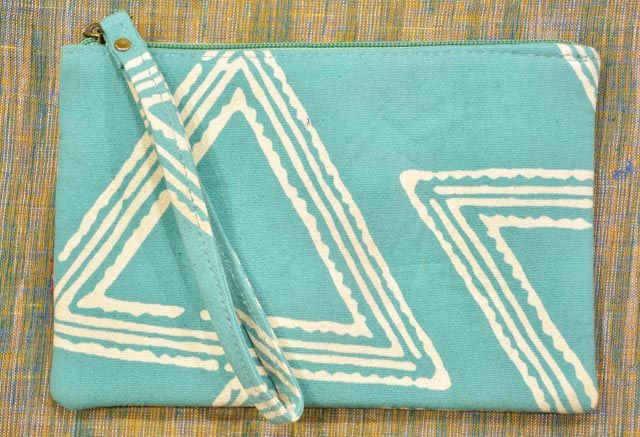 Turquoise Block Printed Cotton Canvas Bag (7.5*5 Inch) 