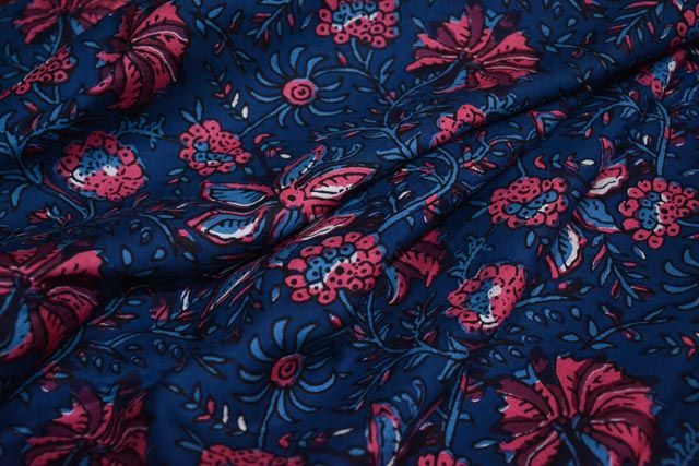 Blue Floral Fine Rayon Fabric