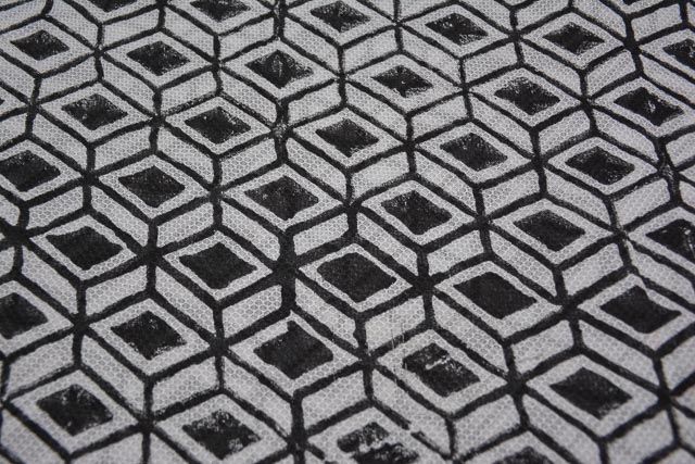 Diamond Block Printed Natural Organic Black White Fabric