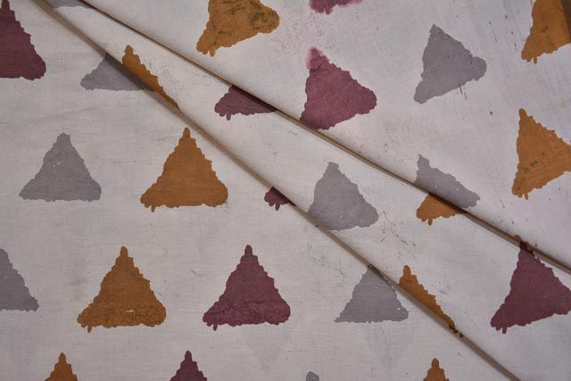 Tricolor Triangle Block Print Cotton Fabric
