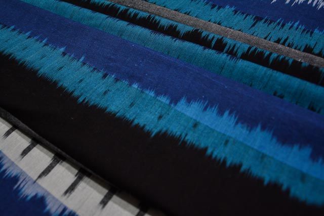 Blue And Black Ikat Fabric