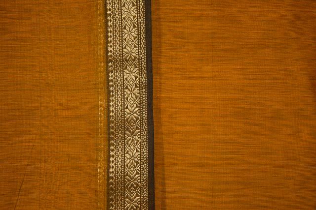 Golden Mustard Zari Border Maheshwari Silk Handloom Fabric