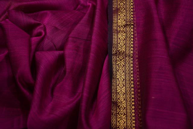 Purple Zari Border Maheshwari Silk Handloom Fabric