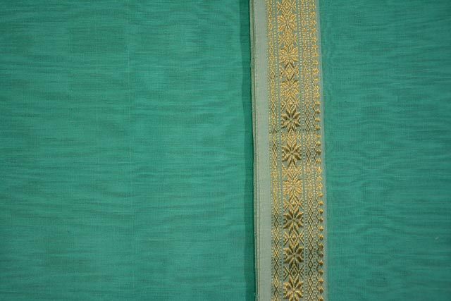 Sea Green Zari Border Maheshwari Silk Handloom Fabric