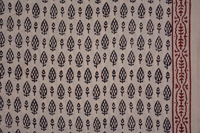 Black Leaf Bagh Block Printed Cotton Fabric