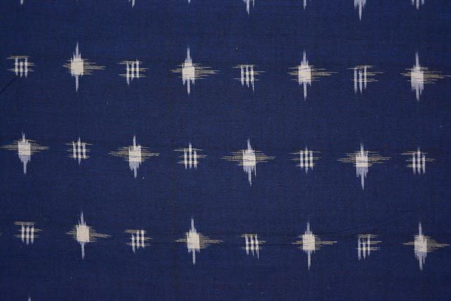 Navy Blue And White Double Ikat Fabric