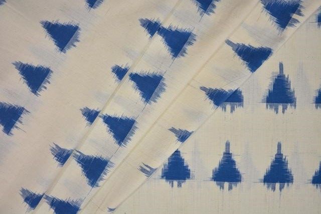 Blue And White Double Ikat Fabric