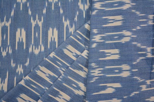 Denim Blue And White Upholstery Ikat Fabric