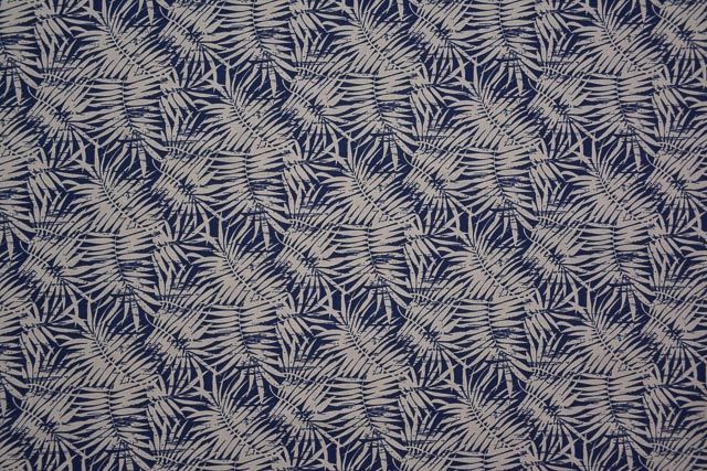 Navy Blue And White Digital Print Cotton Linen Shirting Fabric 