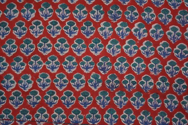 Red Floral Block Print Fabric