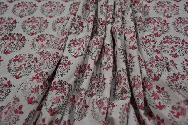 Red Floral Block Print Cotton Fabric