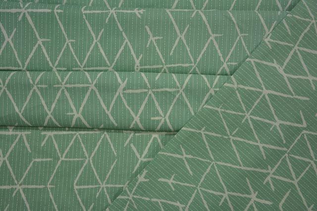 Gourd Green Triangle Kantha Cotton Fabric