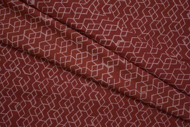 Brick Red And White Block Print Organic Cotton Fabric