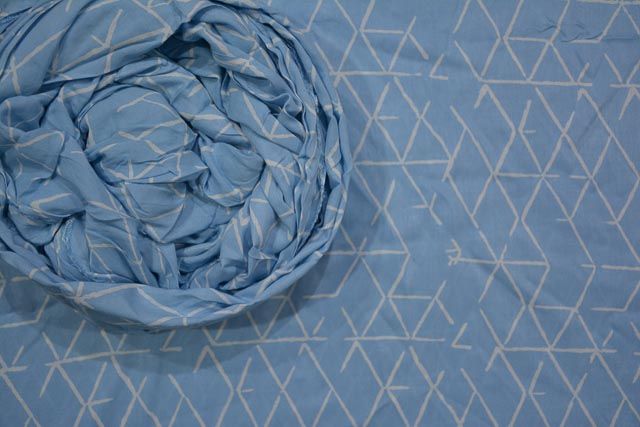 Cloud Blue Diamond Block Printed Modal Fabric