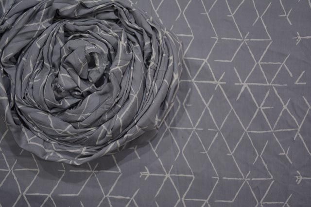 Grey Diamond Block Printed Modal Fabric