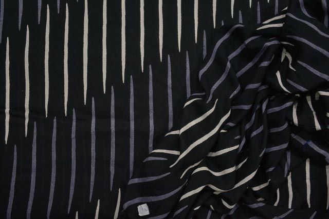 Black Striped  Block Printed Modal Fabric