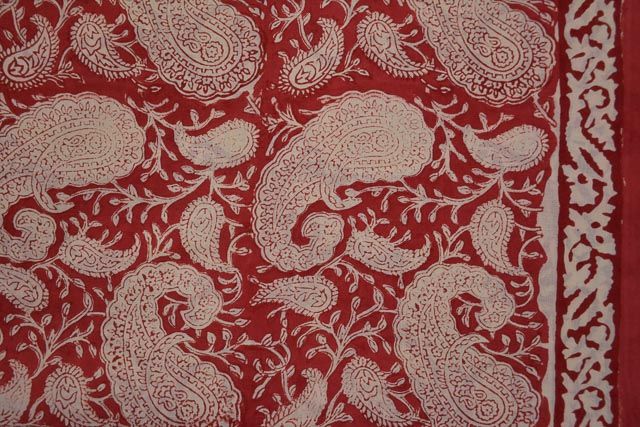 Poppy Red Paisley Block Print Cotton Fabric