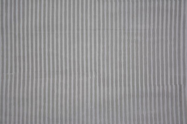 White And Grey Striped Block Print Cotton Fabric
