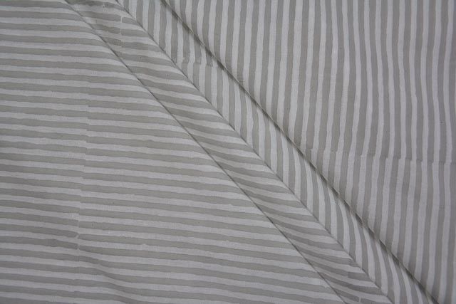 White And Grey Striped Block Print Cotton Fabric