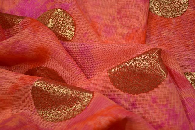Foil Print Pink Peach Kota Doria Fabric