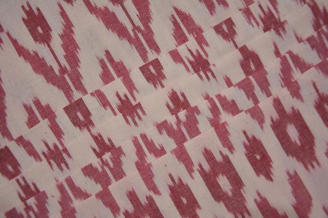White And Red Upholstery Ikat Fabric