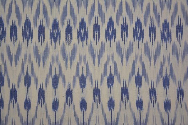 White And Blue Upholstery Ikat Fabric