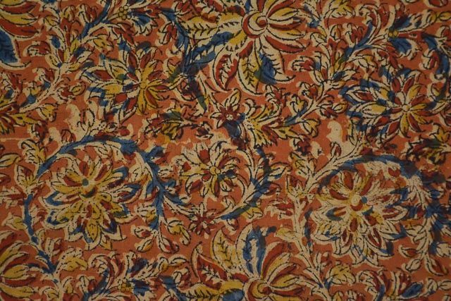 Multicolor Floral Block Print Kalamkari Cotton  Fabric