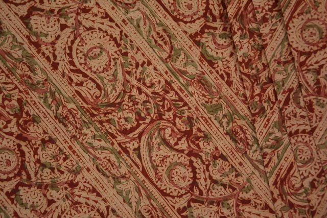Striped Paisley Block Print Kalamkari Cotton Fabric