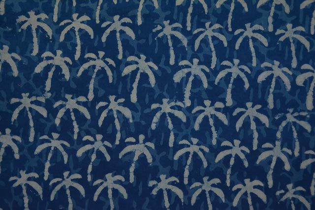 Indigo Palm Tree Block Print Cotton Fabric