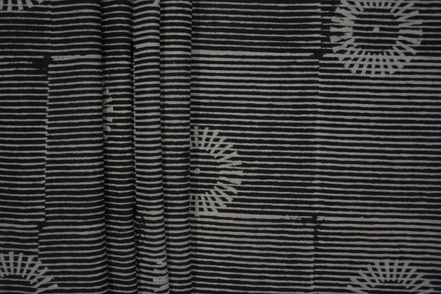 Black And White Striped Block Print Cotton Fabric