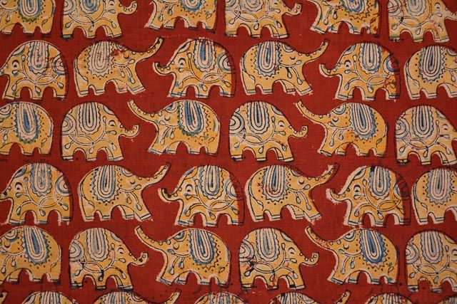 Elephant Block Printed Kalamkari Fabric Online