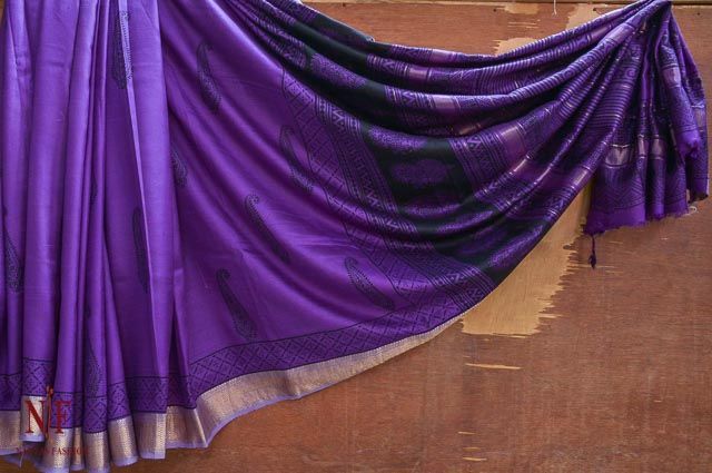 Charisma Purple Handloom Women's Mulberry Silk Sarees 