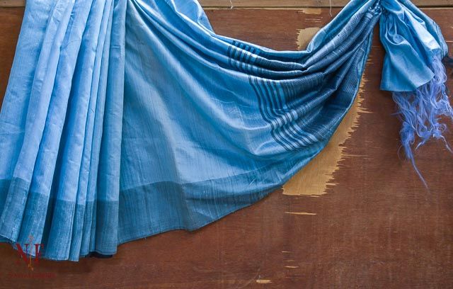 Airy Blue Handloom Women's Pure Dupion Silk Sarees 