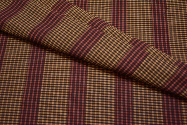 Maroon And Brown Checks Block Printed Cotton Fabric