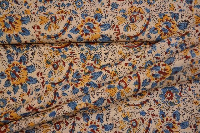 Multicolor Floral Block Printed Kalamkari Fabric 
