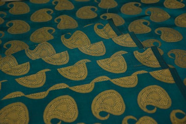 Jolly Green Golden Zari Banarasi Brocade Silk Fabric 
