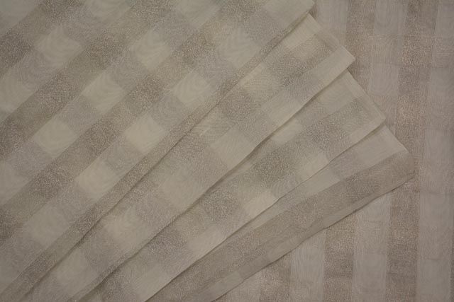 Off White And Silver Checks Banarasi Zari Tissue Silk Fabric