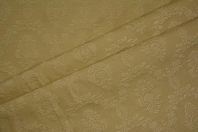 Straw Shade Embroidered Banarasi Cotton Fabric