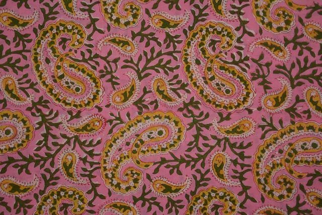 Begonia Pink Paisley Block Print Cotton Fabric