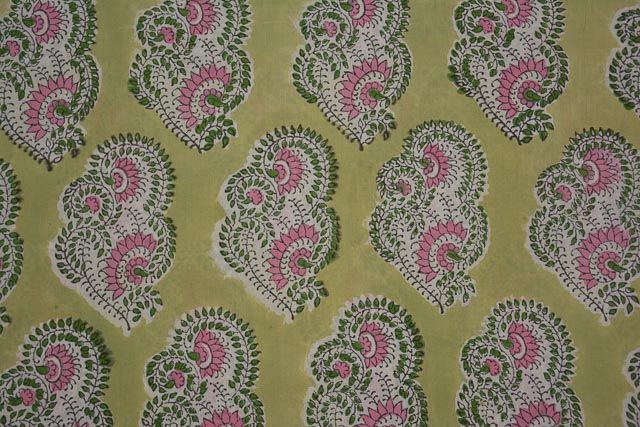 Ambrosia Green Floral Block Print Cotton Fabric